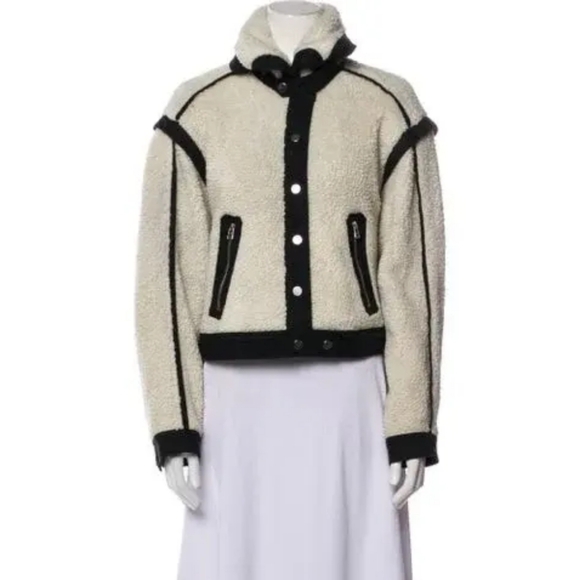 Veronica Beard Colorblock Pattern Jacket Anita Faux Shearling With Cotton Piping - Picture 7 of 8